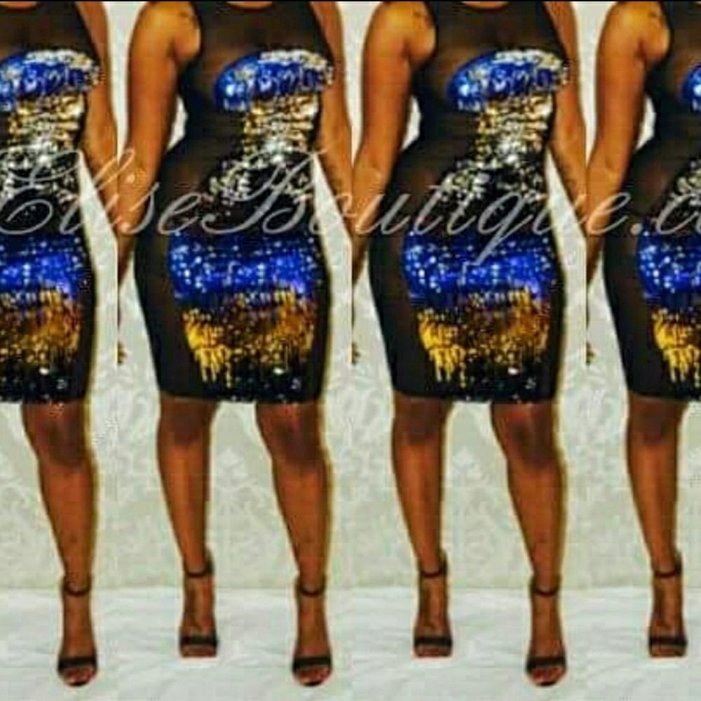 JELISEBOUTIQUE Multi color sequins mesh midi dress